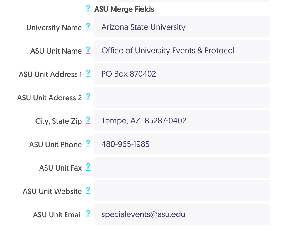 ASU Merge Fields on Overview page