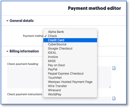 Select Credit Card option from pulldown list