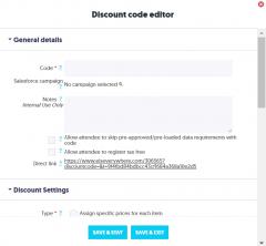 Discount Code Editor window