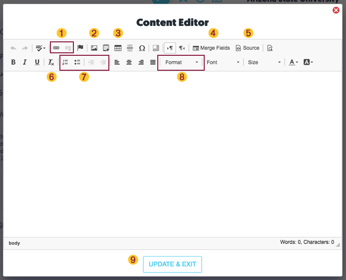 HTML Content Editor window