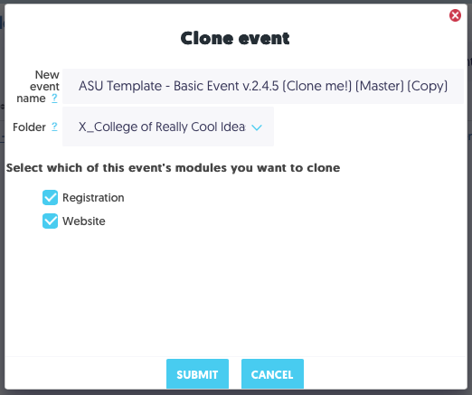 Clone Event dialog